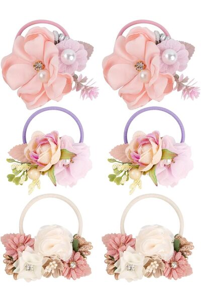 Arabest 6pcs Flower Elastic Hair Ties,Boutique Baby Toddler Rubber Bands,Ponytail Holders Hair Accessories