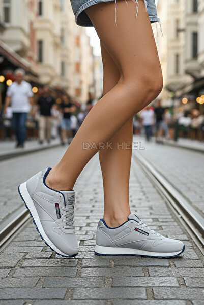 Dark Heel Kadın Gri Lacivert Günlük Bağcıklı Casual Rahat Taban Sneaker Konfo...