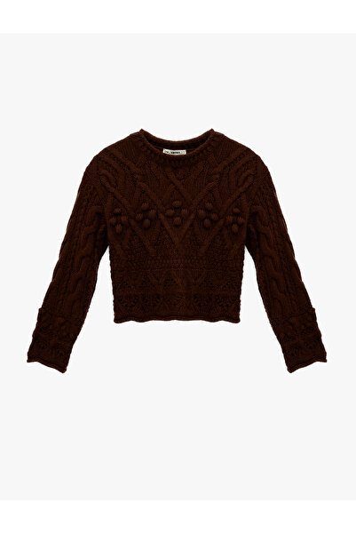 Koton Crew Neck Long Sleeve Knit Textured Knitwear Crop Sweater