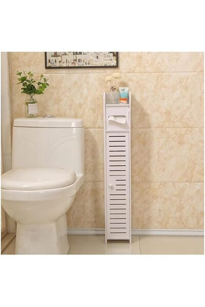 Arabest Toilet Paper Holder Stand, Small Bathroom Storage Cabinet for Small Spaces with Doors and Shelves