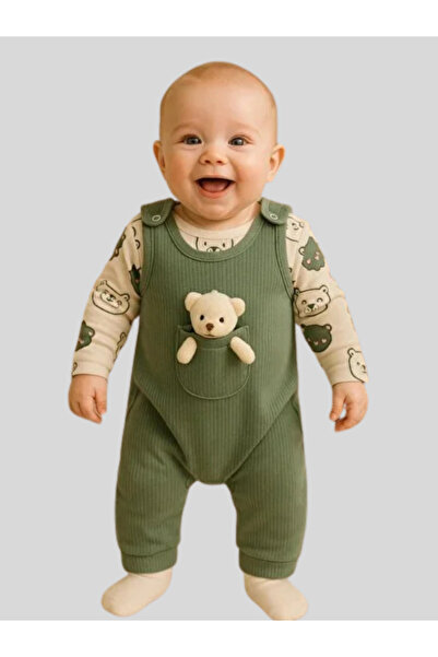 baby kids colors Baby Boys 2-Piece Romper Set with Salopet and Teddy Bear Pat...