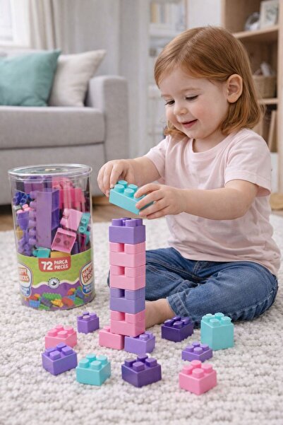 NASYONEL TOYS Nasyonel -72 Parça Büyük Blok Oyuncak Seti – Renkli Yapı Blokla...