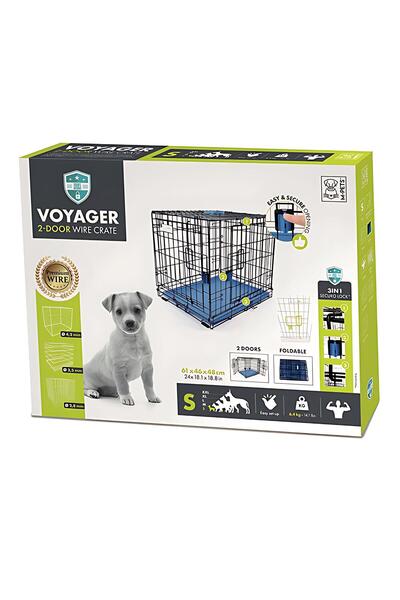 M-PETS Voyager Katlanır Metal Köpek Kafesi 2 Kapılı Mavi 61x46x48Cm