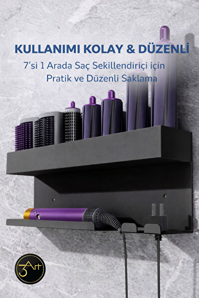 3art Metal Saç Aletleri Organizeri - Metal Fön & Maşa Askılığı - Banyo Düzenl...