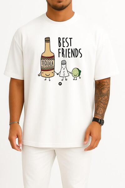 Bahriyeli Collection supradimensionat Tequila Salt And Lemon Cel mai bun prieten al meu Bust B cu imprimeu Tricou unisex