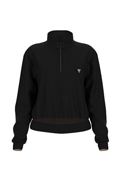 Guess V5RQ10KCAY2JBLK OLYMPE HALF ZIP Siyah Fermuarlı Yaka Standart Desenli Kadın Sweatshırt
