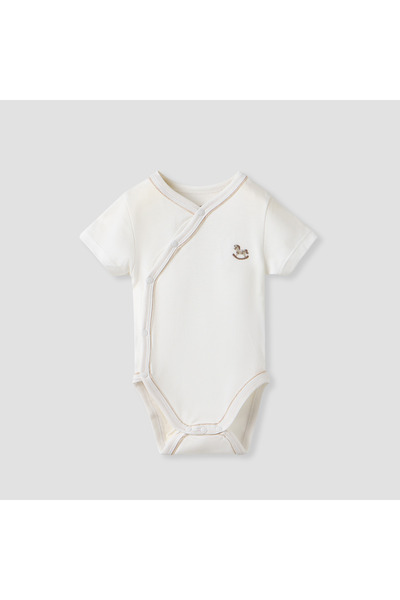 giggles Rocking Horse Embroidered Bodysuit with Short Sleeves and Button Closure