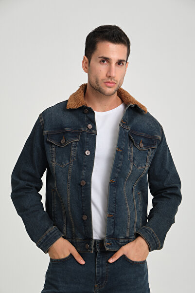 MINCHETTO Casual Men's Classic Strech Jean Young Fur Denim Stylish Jacket