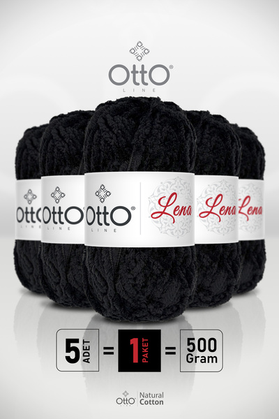 Otto Lena - Black - 5 Pack - 4Mm/100Gr/75M - Foxfur Fur Yarn