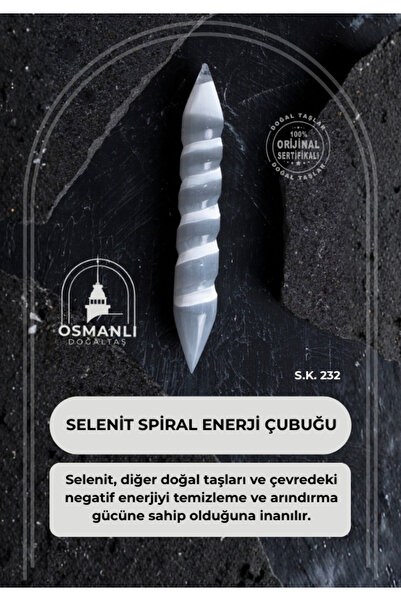 OSMANLI DOĞAL TAŞ Selenit Spiral Enerji Çubuğu (S.K. 232)