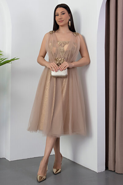 PULLIMM Βραδινό φόρεμα με λεπτομέρειες από τούλι Y-1039