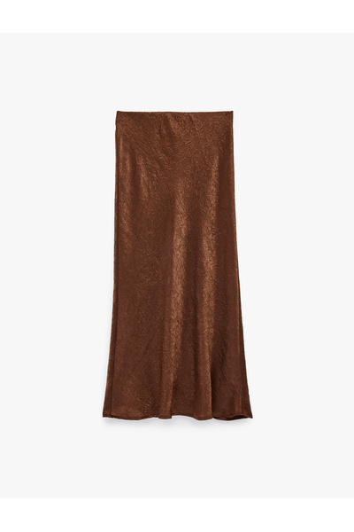 Koton Fish Cut Slim Fit Midi Length Textured Satin Skirt