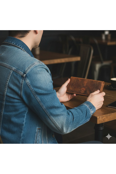 willpolo Genuine Leather Wallet with Phone Compartment, Magnetic Hand-Threaded Crazy Tan Portfolio Long Wallet Wp795