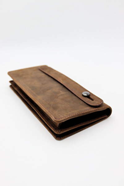 willpolo Genuine Leather Wallet with Phone Compartment Magnetic Hand-Threaded Retro Brown Portfolio Wallet Wp795