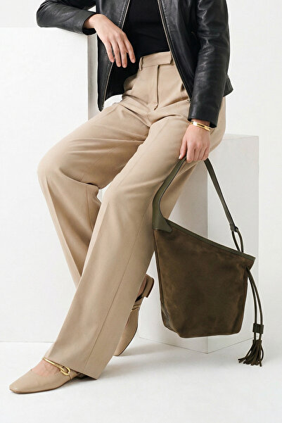 Shoesers Women's Suede Asymmetrical Design Tassel Strap Elegant Shoulder Bag