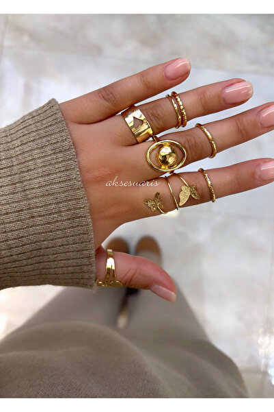 aksesuaris 8-Piece Modern Gold Women's Ring Set