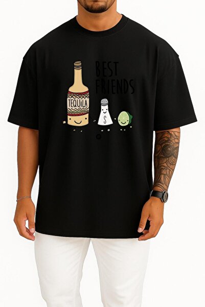 Bahriyeli Collection supradimensionat Tequila Salt And Lemon Cel mai bun prieten al meu Bust B cu imprimeu Tricou unisex
