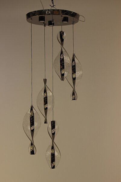 GN GEN AYDINLATMA Gümüş Çemberli Seri Simli Dönence Model 5li 3 Renk Led Avize