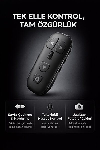 Coverzone Bluetooth Sayfa Çevirme Kumandası Telefon Tablet Uyumlu E-Kitap Vid...