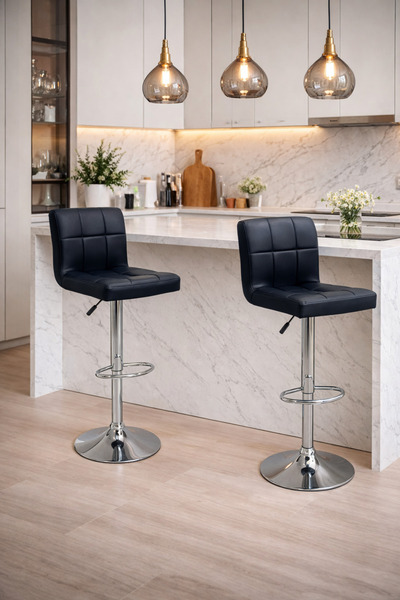 SADANHOME Adjustable leather piston bar stool with footrest - Modern swivel chair