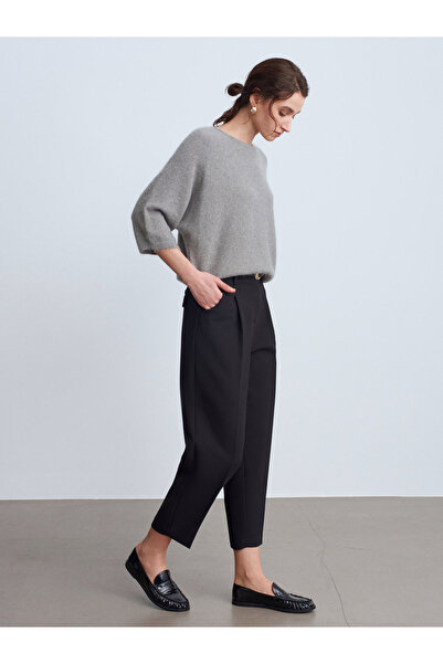 Dilvin 72243 Kemerli Pensli Kumaş Pantolon-Siyah