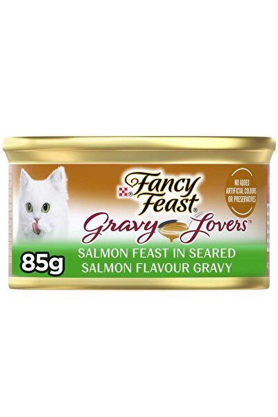 Fancy Feast وليمة سمك السلمون لمحبي المرق بنكهة سمك السلمون المشوي، طعام للقط...