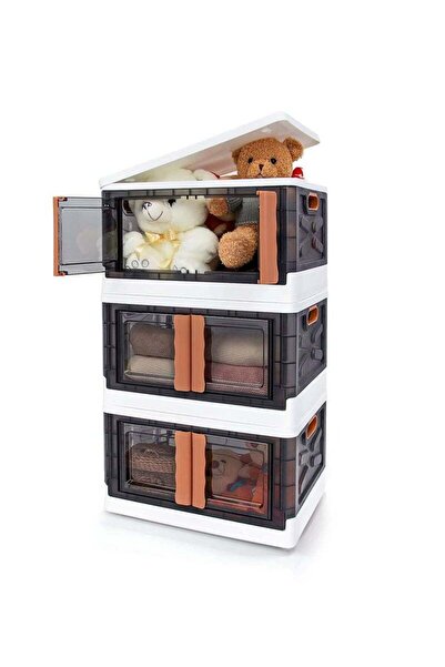 Arabest 3 Pack Storage Boxes with Lids, Closet Organisers and Storage Boxes with Doors,Folding Storage Boxes