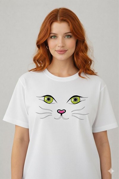 Me&On WEAR تي شيرت بأكمام قصيرة للجنسين من Minimal Cat Face مطبوع