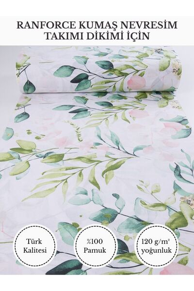 FabricMarket Renkli Baskılı Ranforce Kumaş – %100 Pamuk Nevresimlik Kumaş, 24...