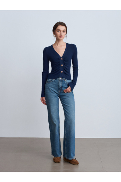 Dilvin 72117 100% Cotton Wide Leg Jean-Green