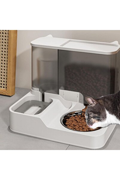 Arabest 2 in 1 Pet Feeder Water Bowl Kit, 1L Water Storage, 2.8L Feede, tainless steel, for cat, dog, Grey