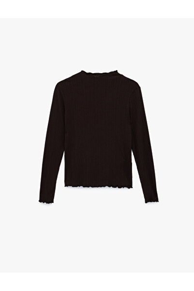 Koton Viscose Fabric Slim Fit Long Sleeve Lightweight Mock Neck Textured T-Shirt