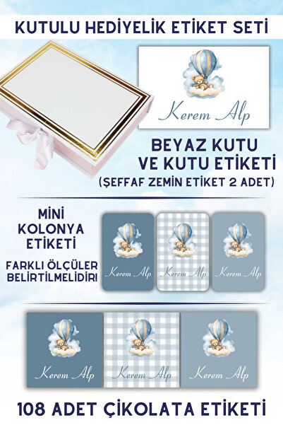 Netsan Etiket Bulut Ayıcık Desen Çikolata,Kolonya ve Kutu Etiketleri ve Kutu