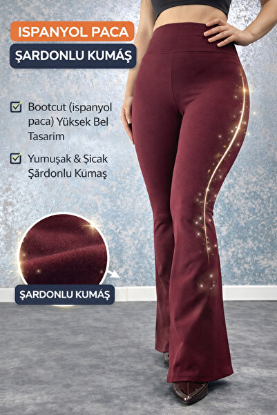 Azra Kotan Sport Yüksek Bel İspanyol Paça Şardonlu Kumaş Toparlayıcı Tayt