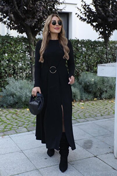 dk denemekabini Ženska haljina dugih rukava okrugla kragna sa detaljima predn...