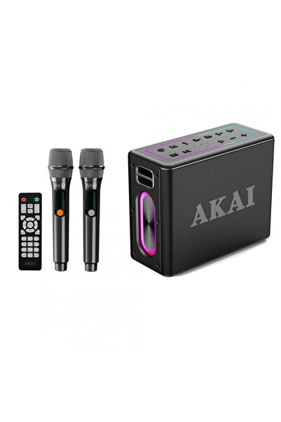 AKAI Portable Bluetooth Speaker 80W, Dual Wireless Mics, IPX6, TWS, 20-Hour Playtime