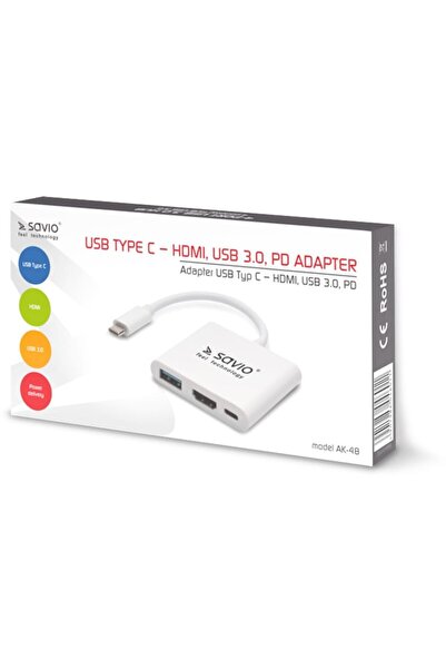 Savio Adaptor multiport USB-C cu HDMI și USB 3.0 - Model AK-48