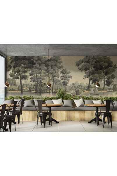 Grown Vintage Sulu Boya Nehir Manzarası Duvar Kağıdı