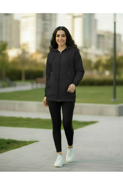 HELLİE Fermuarlı Kapüşonlu Sweatshirt | Uzun Kollu | Günlük Rahat Basic Sweat