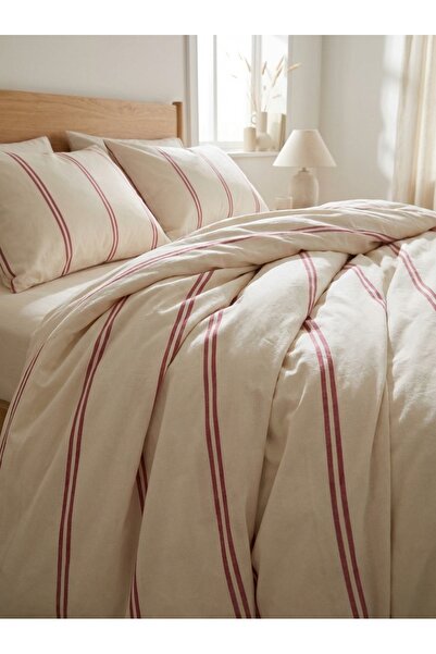 Ricco Lifes Red Striped Organic Duvet Cover Set Double Size (Without Sheets)