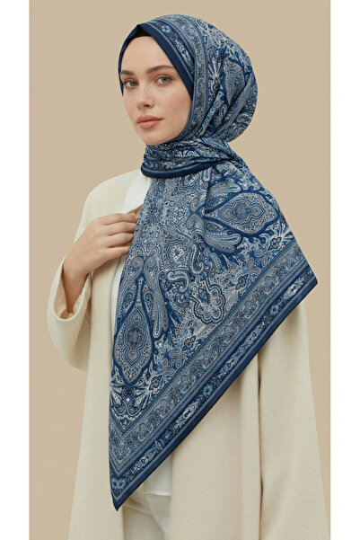 Karaca Eşarp ZÜMRÜT DESENLİ 120 CM COTTON ŞAL EŞARP - MAVİ