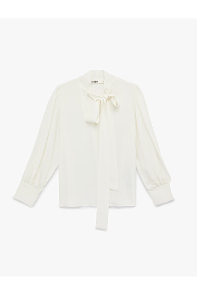 Koton Viscose Long Sleeve Scarf Collar Blouse with Tie Detail