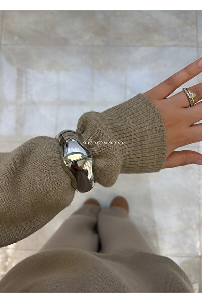 aksesuaris Steel Thick Plate Silver Women's Handcuff Bracelet