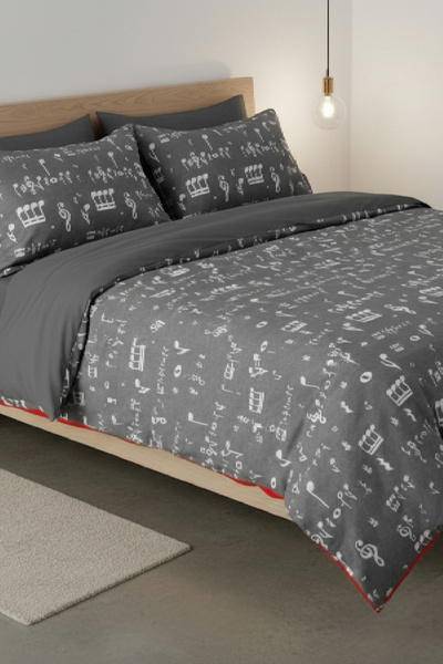 LaLiva Music Note Double Sheet with Elastic Band - Cotton Duvet Cover Set -
