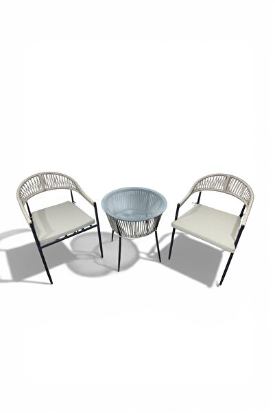 ALCHAİR Tornamase Serisi 1. Sınıf Krem Rattan Krem Minderli Bahçe Takımı, Bal...