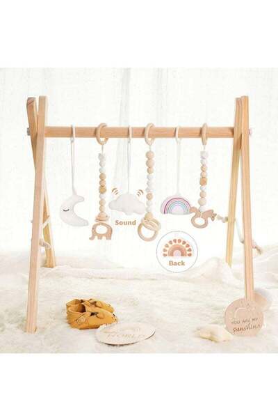 Arabest صالة ألعاب خشبية للأطفال مع 6 ألعاب معلقة، قابلة للطي، إطار لعب للأطف...