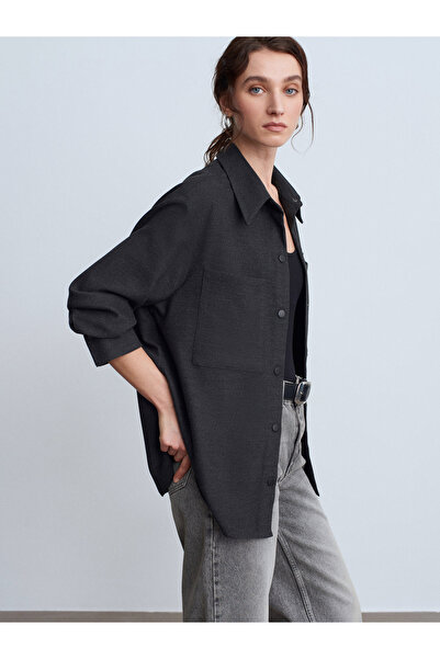 Dilvin 50537 Knitted Oversized Shirt-Black