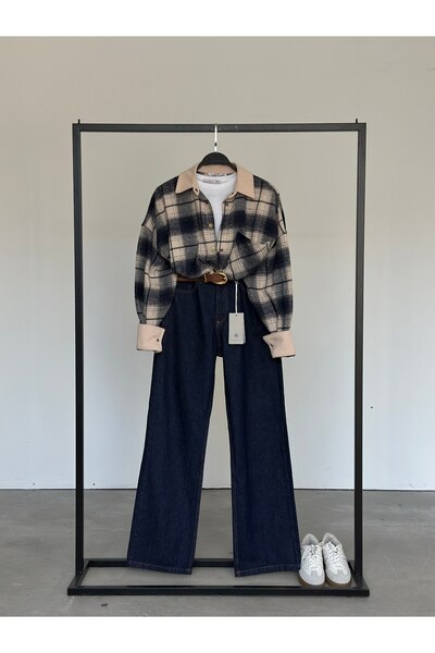 MADAMMERY Velvet Collar Cotton Lumberjack Shirt Jacket