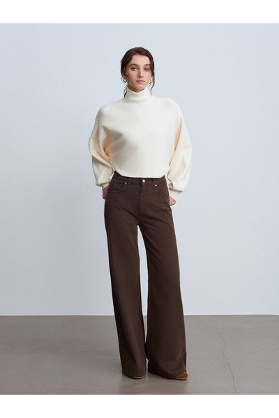 Dilvin 72115 100% Cotton Wide Leg Jean-Brown