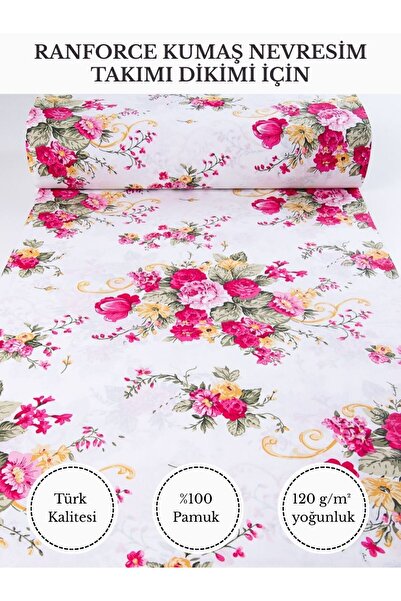 FabricMarket Renkli Baskılı Ranforce Kumaş – %100 Pamuk Nevresimlik Kumaş, 24...